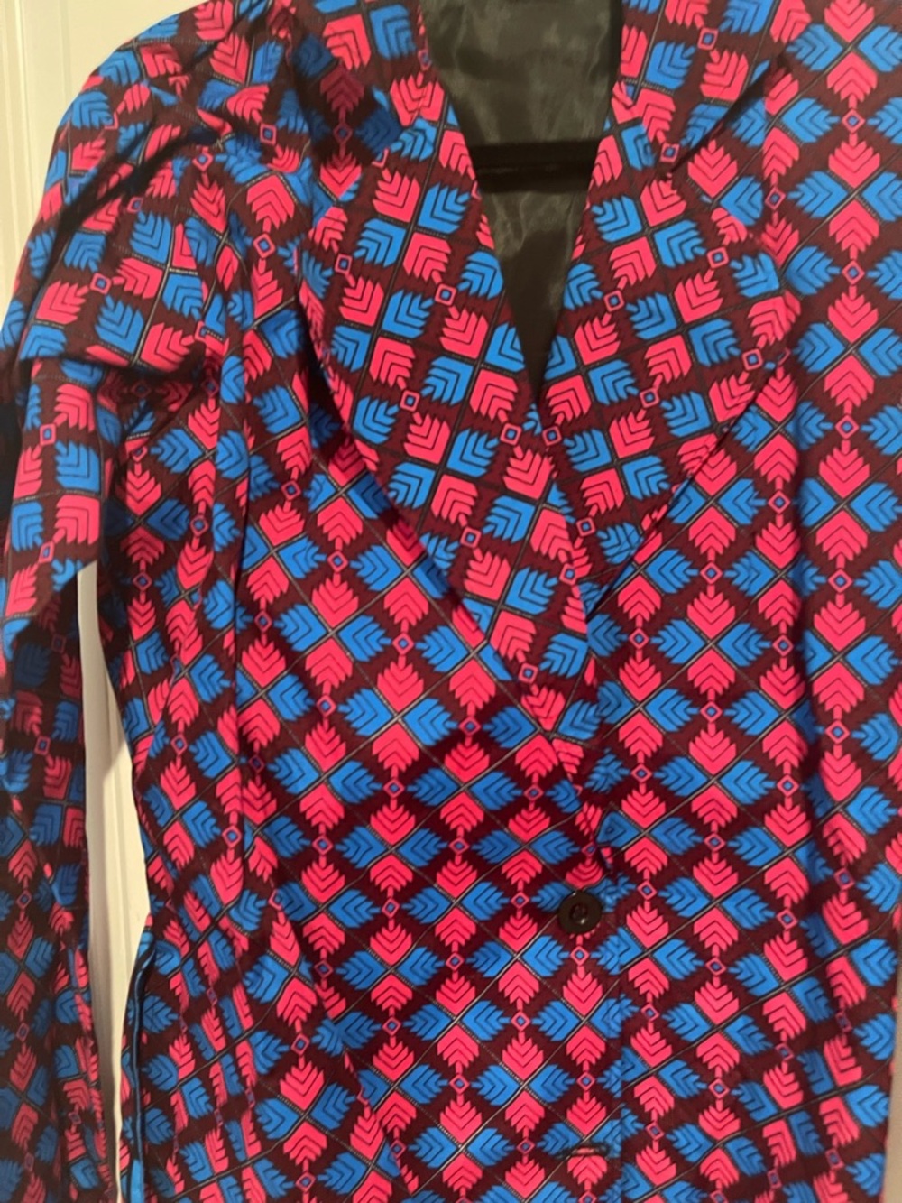 African print Bright Geo-Print Women's Blouse Jacket - Pink & Blue - Picture 2 of 3